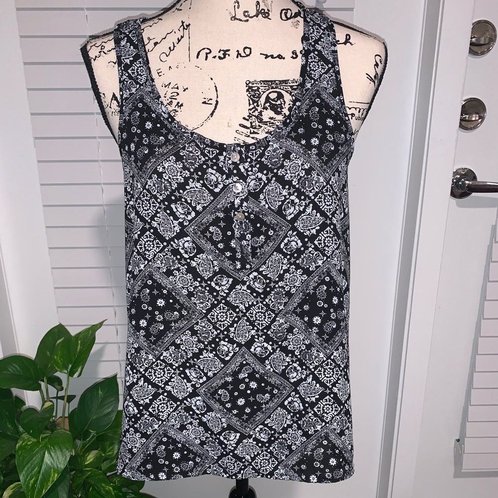 Pink Rose Black & White Floral Blouse - Medium